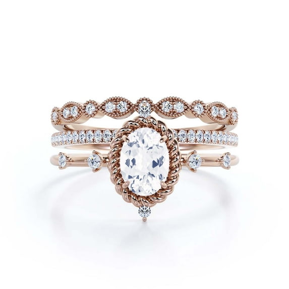Dazzling Art nouvea 2.50 Carat Oval Cut Diamond Moissanite Engagement Ring, Wedding Ring in 10k Solid Rose Gold, Gift For Her, Compass Ring, Promise Ring, Anniversary Ring, Trio Set, Matching Band