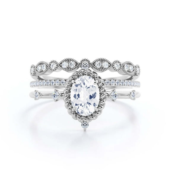 Dazzling Art nouvea 2.50 Carat Oval Cut Diamond Moissanite Engagement Ring, Wedding Ring in 10k Solid White Gold, Gift For Her, Compass Ring, Promise Ring, Anniversary Ring, Trio Set, Matching Band