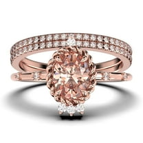 Dazzling Art nouvea 2.50 Carat Oval Cut Morganite And Diamond Moissanite Engagement Ring, Wedding Ring in 925 Sterling Silver With 18k Rose Gold Plating, Compass Ring, Trio Set, Matching Band
