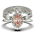 thumbnail image 1 of Dazzling Art nouvea 2.50 Carat Oval Cut Morganite And Diamond Moissanite Engagement Ring, Wedding Ring in 925 Sterling Silver With 18k White Gold Plating, Compass Ring, Trio Set, Matching Band, 1 of 4