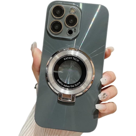Dazzling Aurora CD Pattern Magnetic Case with Hidden Stand, Full Lens Wrap, Drop Proof, Simple and Cool for iPhone 15 14 13 12 11 Pro Plus Max Phone Case (Grey,iPhone 11 Pro Max)