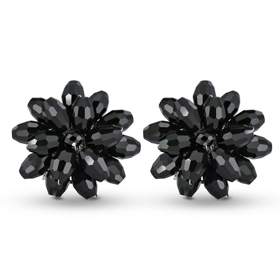 Dazzling Black Chrysanthemum Crystal Clip On Non Pierce Earrings