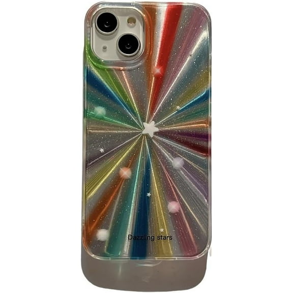 Dazzling Bling Glitter Laser Aurora Rainbow Stars Phone Case Compatible with iPhone Case (Colorful,iPhone 15)