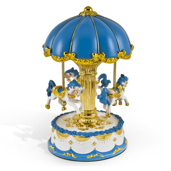 Dazzling Blue Canopy with Gold Accents Animated Musical Carousel Keepsake