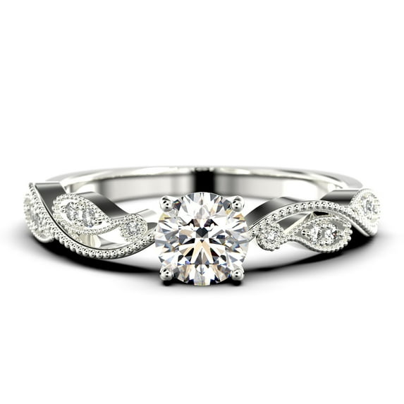 Dazzling Boho & Hippie 1.25 Carat Round Cut Diamond Moissanite Classic Inspired Engagement Ring, Unique Twist Band Wedding Ring In 10K Solid White Gold, Gift For Her, Promise Ring, Anniversary Gift
