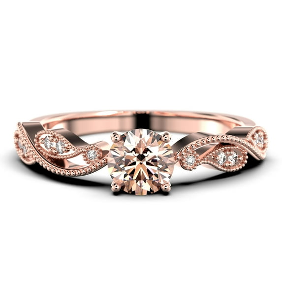 Dazzling Boho & Hippie 1.25 Carat Round Cut Morganite And Diamond Moissanite Classic Inspired Engagement Ring, Unique Twist Band Wedding Ring In 925 Sterling Silver With 18K Rose Gold Plating