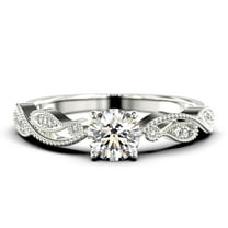 Dazzling Boho & hippie 1.25 Carat Round Cut Diamond Moissanite Classic Inspired Engagement Ring, Unique Twist Band Wedding Ring in 925 Sterling Silver With 18k White Gold Plating Gift For Her