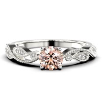Dazzling Boho & hippie 1.25 Carat Round Cut Morganite And Diamond Moissanite Classic Inspired Engagement Ring, Unique Twist Band Wedding Ring in 925 Sterling Silver With 18k White Gold Plating
