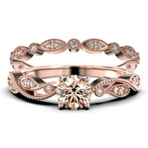 Dazzling Boho & hippie 1.75 Carat Round Cut Morganite And Diamond Moissanite Classic Inspired Engagement Ring, Unique Twist Band Wedding Ring in 10k Solid Rose Gold, Promise Ring, One Matching Band