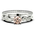 thumbnail image 1 of Dazzling Boho & hippie 1.75 Carat Round Cut Morganite And Diamond Moissanite Classic Inspired Engagement Ring, Unique Twist Band Wedding Ring in 10k Solid White Gold, Promise Ring, One Matching Band, 1 of 3
