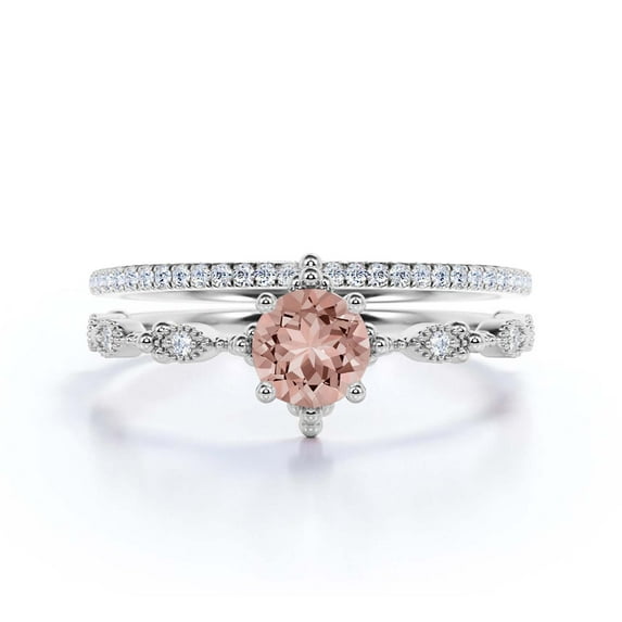 Dazzling Boho & hippie 1.75 Carat Round Morganite And Diamond Moissanite Engagement Ring, Wedding Ring in 925 Sterling Silver With 18k White Gold Plating, Affordable Gift, Bridal Set, Matching Band