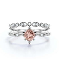 Dazzling Boho & hippie 1.75 Carat Round Morganite And Diamond Moissanite Engagement Ring, Wedding Ring in 925 Sterling Silver With 18k White Gold Plating, Affordable Gift, Bridal Set, Matching Band