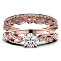 Dazzling Boho & hippie 2.25 Carat Round Cut Diamond Moissanite Classic Inspired Engagement Ring, Unique Twist Band Wedding Ring in 10k Solid Rose Gold, Promise Ring, Two Matching Band