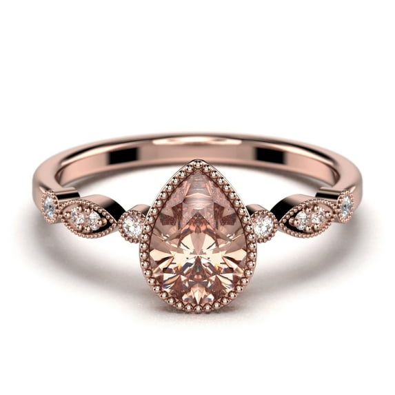 Dazzling Boho & hippiepie 1.25 Carat Pear Cut Morganite And Diamond Moissanite Engagement Ring, Classic Wedding Ring in 10k Solid Rose Gold, Birthday Gift, Promise Ring, Anniversary Ring