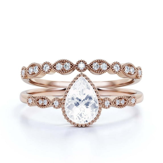 Dazzling Boho & hippiepie 1.75 Carat Pear Cut Diamond Moissanite Engagement Ring, Classic Wedding Ring, One Matching Band in 10k Solid Rose Gold, Birthday Gift, Promise Ring, Anniversary Ring