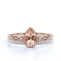 Dazzling Boho & hippiepie 1.75 Carat Pear Cut Morganite And Diamond Moissanite Engagement Ring, Wedding Ring, One Matching Band in 925 Sterling Silver With 18k Rose Gold Plating, Birthday Gift
