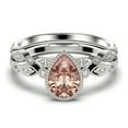 thumbnail image 1 of Dazzling Boho & hippiepie 1.75 Carat Pear Cut Morganite And Diamond Moissanite Engagement Ring, Wedding Ring, One Matching Band in 925 Sterling Silver With 18k White Gold Plating, Birthday Gift, 1 of 3