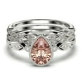thumbnail image 1 of Dazzling Boho & hippiepie 2.25 Carat Pear Cut Morganite And Diamond Moissanite Engagement Ring, Wedding Ring, Two Matching Band in 925 Sterling Silver With 18k White Gold Plating, Birthday Gift, 1 of 4