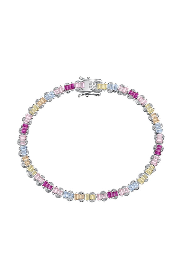 Dazzling Charm Tennis Bracelet Width 4.6MM Baguette Cut Colorful Bracelets 5A CZ Simulated Multicolor Diamond Bracelet 16-18CM