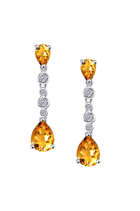 Dazzling Dangle 7x5 mm/8x6 mm Gemstone and Diamond Earrings in 10k White Gold (3.00 Ct. Twt)