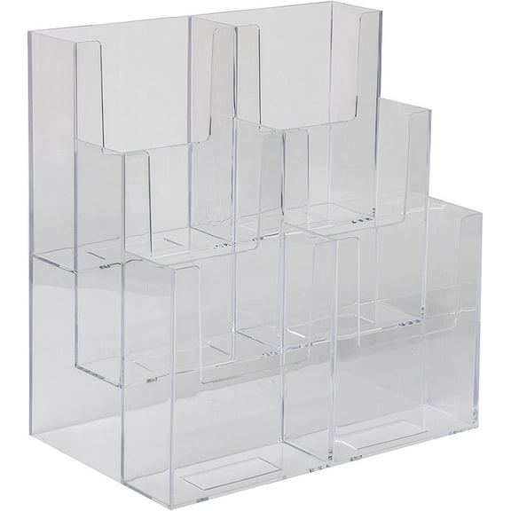 Dazzling Displays AcrylicStand 3 Tier, 6 Pocket Fits 4 by 9 Material, Trifold Brochure Holder, Countertop Clear Display, Organizer Tray, Rack for Pamphlet, Letters, Folders, Document, Sign, Cards (4)