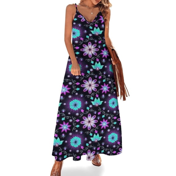 Dazzling Flowers Sleeveless Dress Women's Evening Dress Womans Clothing