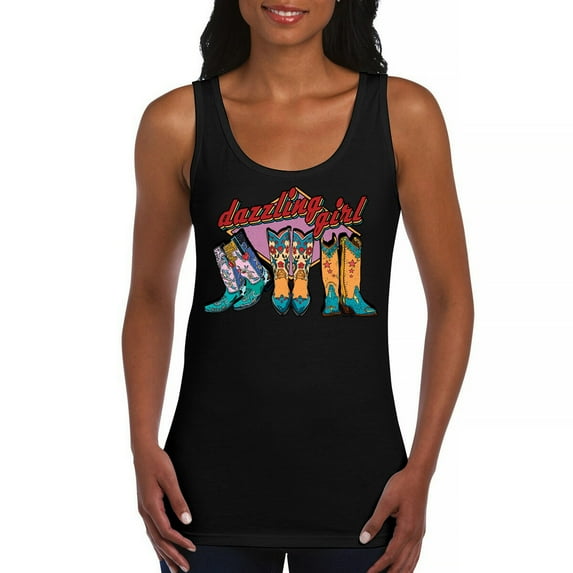 Dazzling Girl Women's Tank Top Blessed and Lucky Cowgirl Cute South Vintage Retro American Heritage Tradition