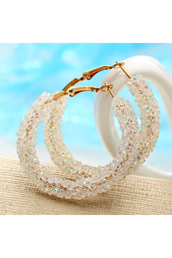 Dazzling Golden White Shiny Crystal Round Circle Women's Charm Fashion Jewelry Hoops