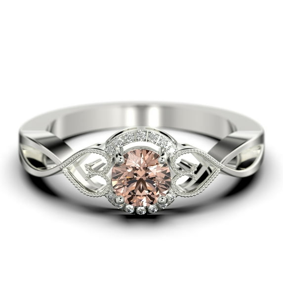 Dazzling Half Halo 1.25 Carat Round Cut Morganite And Diamond Moissanite Engagement Ring Wedding Ring in 10k Solid White Gold, Gift For Her, Promise Ring, Anniversary Ring