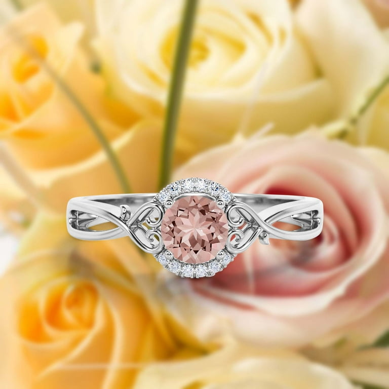 Dazzling Half Halo Carat Round Cut Morganite And Diamond