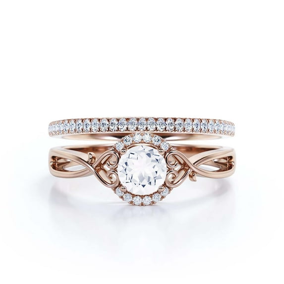 Dazzling Half Halo 1.75 Carat Round Cut Diamond Moissanite Engagement Ring Wedding Ring in 10k Solid Rose Gold, Gift For Her, Promise Ring, Anniversary Ring, Bridal Set, Matching Band