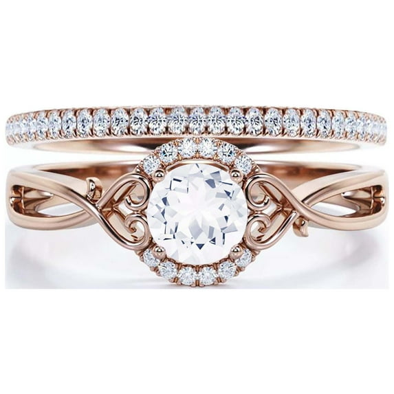 Dazzling Half Halo 1.75 Carat Round Cut Diamond Moissanite Engagement Ring Wedding Ring in 925 Sterling Silver With 18k Rose Gold Plating, Gift For Her, Promise Ring, Bridal Set, Matching Band