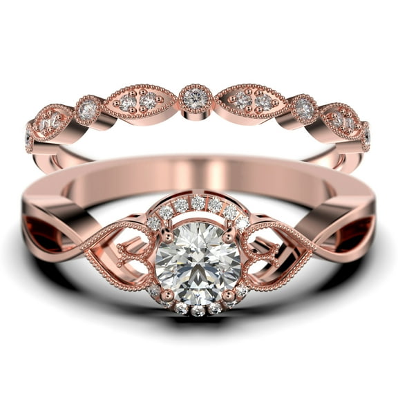 Dazzling Half Halo 1.75 Carat Round Cut Diamond Moissanite Engagement Ring Wedding Ring in 925 Sterling Silver With 18k Rose Gold Plating, Promise Ring, Bridal Set, Matching Band