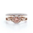 thumbnail image 1 of Dazzling Half Halo 1.75 Carat Round Cut Morganite And Diamond Moissanite Engagement Ring Wedding Ring in 10k Solid Rose Gold, Gift For Her, Promise Ring, Anniversary Ring, Bridal Set, Matching Band, 1 of 3