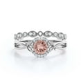 thumbnail image 1 of Dazzling Half Halo 1.75 Carat Round Cut Morganite And Diamond Moissanite Engagement Ring Wedding Ring in 10k Solid White Gold, Gift For Her, Promise Ring, Anniversary Ring, Bridal Set, Matching Band, 1 of 3