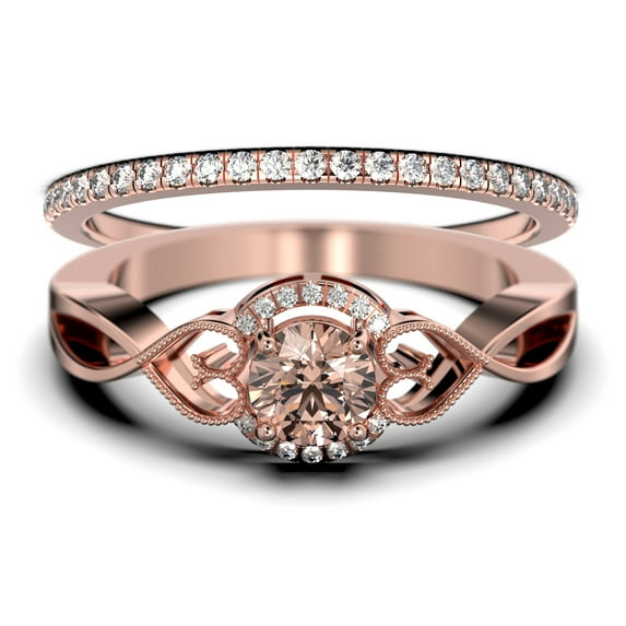 Dazzling Half Halo 1.75 Carat Round Cut Morganite And Diamond Moissanite Engagement Ring Wedding Ring in 925 Sterling Silver With 18k Rose Gold Plating, Promise Ring, Bridal Set, Matching Band