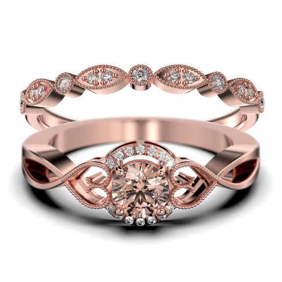 Dazzling Half Halo 1.75 Carat Round Cut Morganite And Diamond Moissanite Engagement Ring Wedding Ring in 925 Sterling Silver With 18k Rose Gold Plating, Promise Ring, Bridal Set, Matching Band