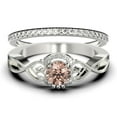 thumbnail image 1 of Dazzling Half Halo 1.75 Carat Round Cut Morganite And Diamond Moissanite Engagement Ring Wedding Ring in 925 Sterling Silver With 18k White Gold Plating, Promise Ring, Bridal Set, Matching Band, 1 of 3