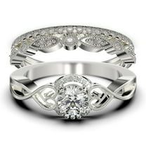 Dazzling Half Halo 2.25 Carat Round Cut Diamond Moissanite Engagement Ring Wedding Ring in 10k Solid White Gold, Gift For Her, Promise Ring, Anniversary Ring, Trio Set, Matching Band