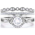 thumbnail image 1 of Dazzling Half Halo 2.25 Carat Round Cut Diamond Moissanite Engagement Ring Wedding Ring in 10k Solid White Gold, Gift For Her, Promise Ring, Anniversary Ring, Trio Set, Matching Band, 1 of 3