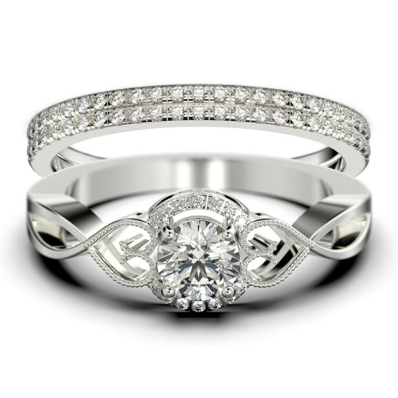 Dazzling Half Halo 2.25 Carat Round Cut Diamond Moissanite Engagement Ring Wedding Ring in 925 Sterling Silver With 18k White Gold Plating, Promise Ring, Trio Set, Matching Band