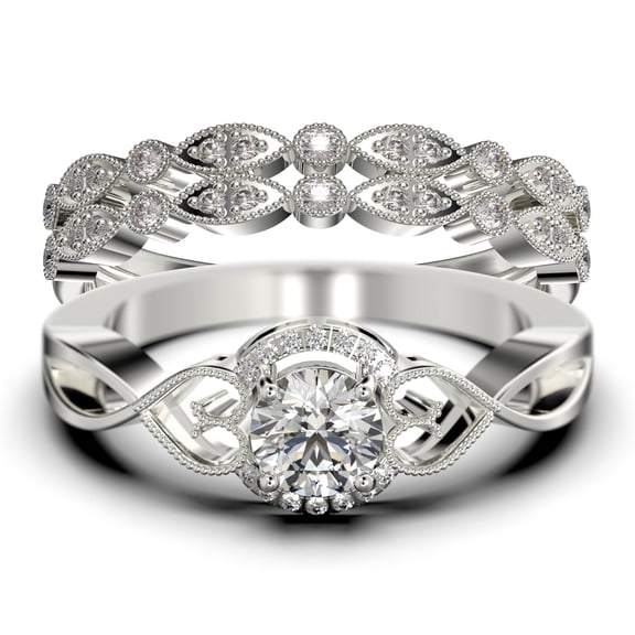 Dazzling Half Halo 2.25 Carat Round Cut Diamond Moissanite Engagement Ring Wedding Ring in 10k Solid White Gold, Gift For Her, Promise Ring, Anniversary Ring, Trio Set, Matching Band