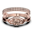 thumbnail image 1 of Dazzling Half Halo 2.25 Carat Round Cut Morganite And Diamond Moissanite Engagement Ring Wedding Ring in 925 Sterling Silver With 18k Rose Gold Plating, Promise Ring, Trio Set, Matching Band, 1 of 4