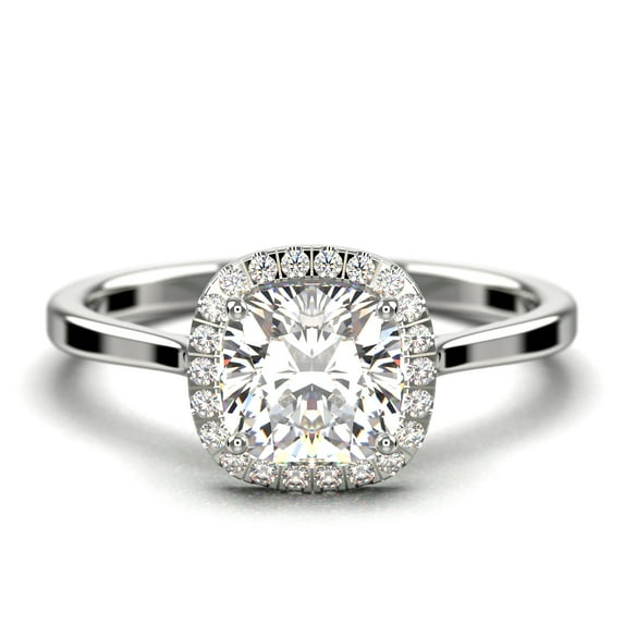 Dazzling Halo 1.55 Carat Cushion Cut Diamond Moissanite Engagement Ring, Wedding Ring in 10k Solid White Gold Shank, Gift For Her Promise Ring, Anniversary Ring, Spectacular And Decorative Ring