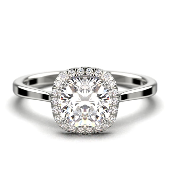 Dazzling Halo 1.55 Carat Cushion Cut Diamond Moissanite Engagement Ring, Wedding Ring in 10k Solid White Gold Shank, Gift For Her Promise Ring, Anniversary Ring, Spectacular And Decorative Ring