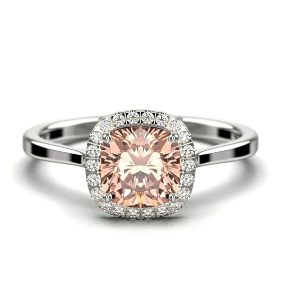 Dazzling Halo 1.55 Carat Cushion Cut Morganite And Diamond Moissanite Engagement Ring, Wedding Ring in 10k Solid White Gold Shank, Gift For Her Promise Ring, Anniversary Ring, Decorative Ring