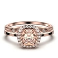 thumbnail image 1 of Dazzling Halo 2.05 Carat Cushion Cut Morganite And Diamond Moissanite Engagement Ring, Wedding Ring, One Matching Band in 925 Sterling Silver With Plain 18k Rose Gold Plating Shank Gift For Her, 1 of 3