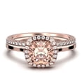 thumbnail image 1 of Dazzling Halo 2.05 Carat Cushion Cut Morganite And Diamond Moissanite Engagement Ring, Wedding Ring, One Matching Band in 925 Sterling Silver With Plain 18k Rose Gold Plating Shank Gift For Her, 1 of 3