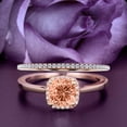thumbnail image 1 of Dazzling Halo 2.05 Carat Cushion Cut Morganite And Diamond Moissanite Engagement Ring, Wedding Ring, One Matching Band in 925 Sterling Silver With Plain 18k Rose Gold Plating Shank Gift For Her, 1 of 3