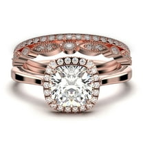 Dazzling Halo 2.55 Carat Cushion Cut Diamond Moissanite Engagement Ring, Wedding Ring, Two Matching Band in 10k Solid Rose Gold Shank, Gift For Her, Promise Ring, Anniversary Ring